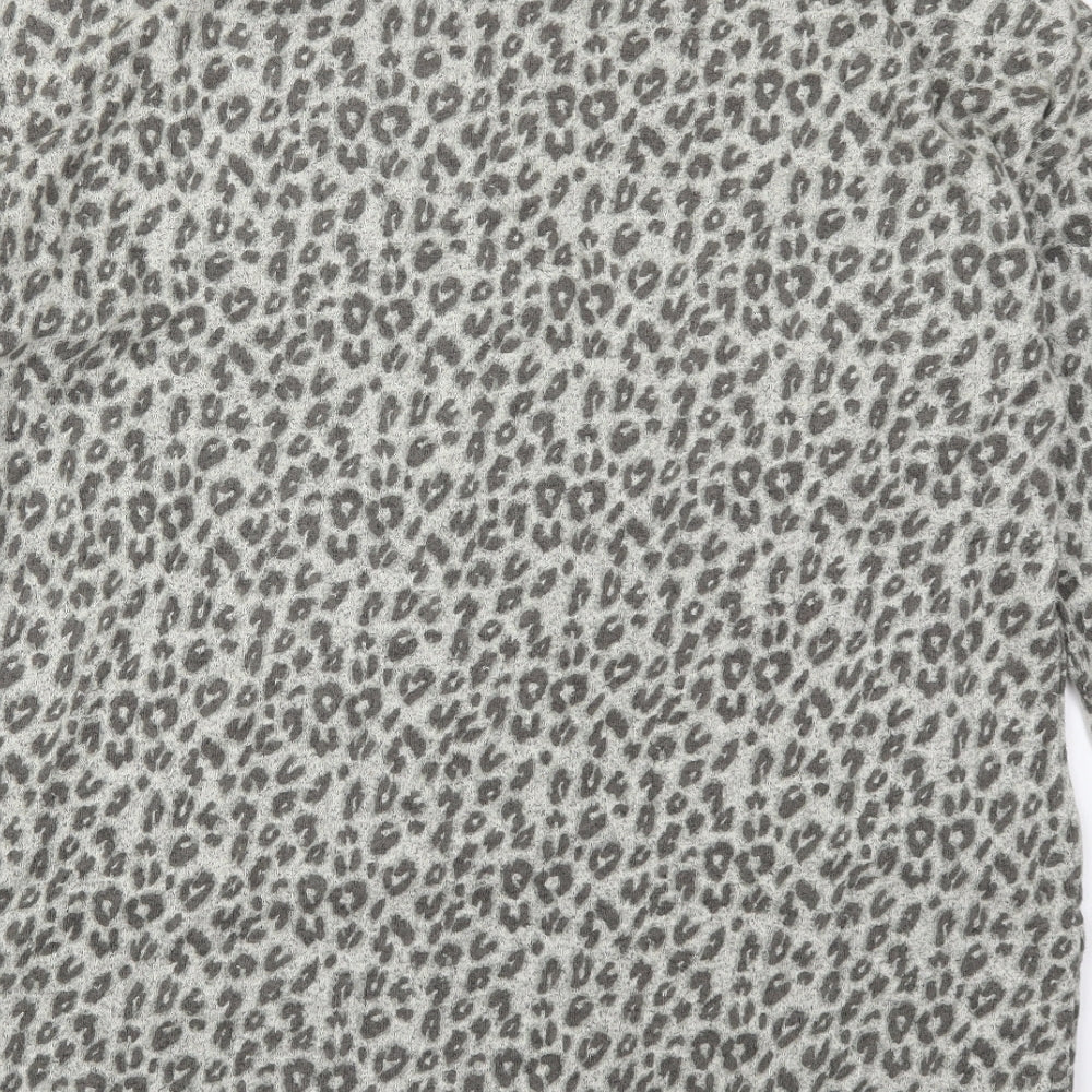 NEXT Womens Grey Animal Print Cotton T-Shirt Dress Size 18 Roll Neck Pullover