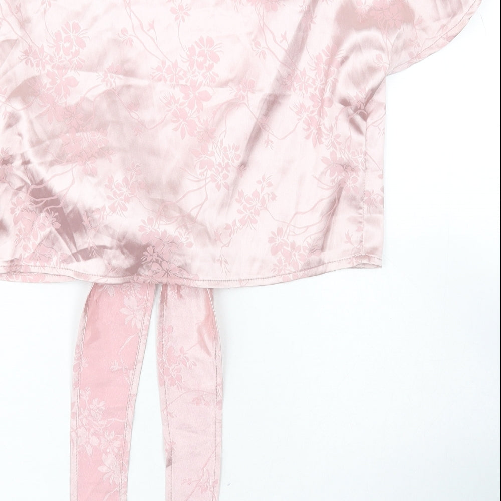 SheIn Womens Pink Floral Polyester Basic Blouse Size XS V-Neck