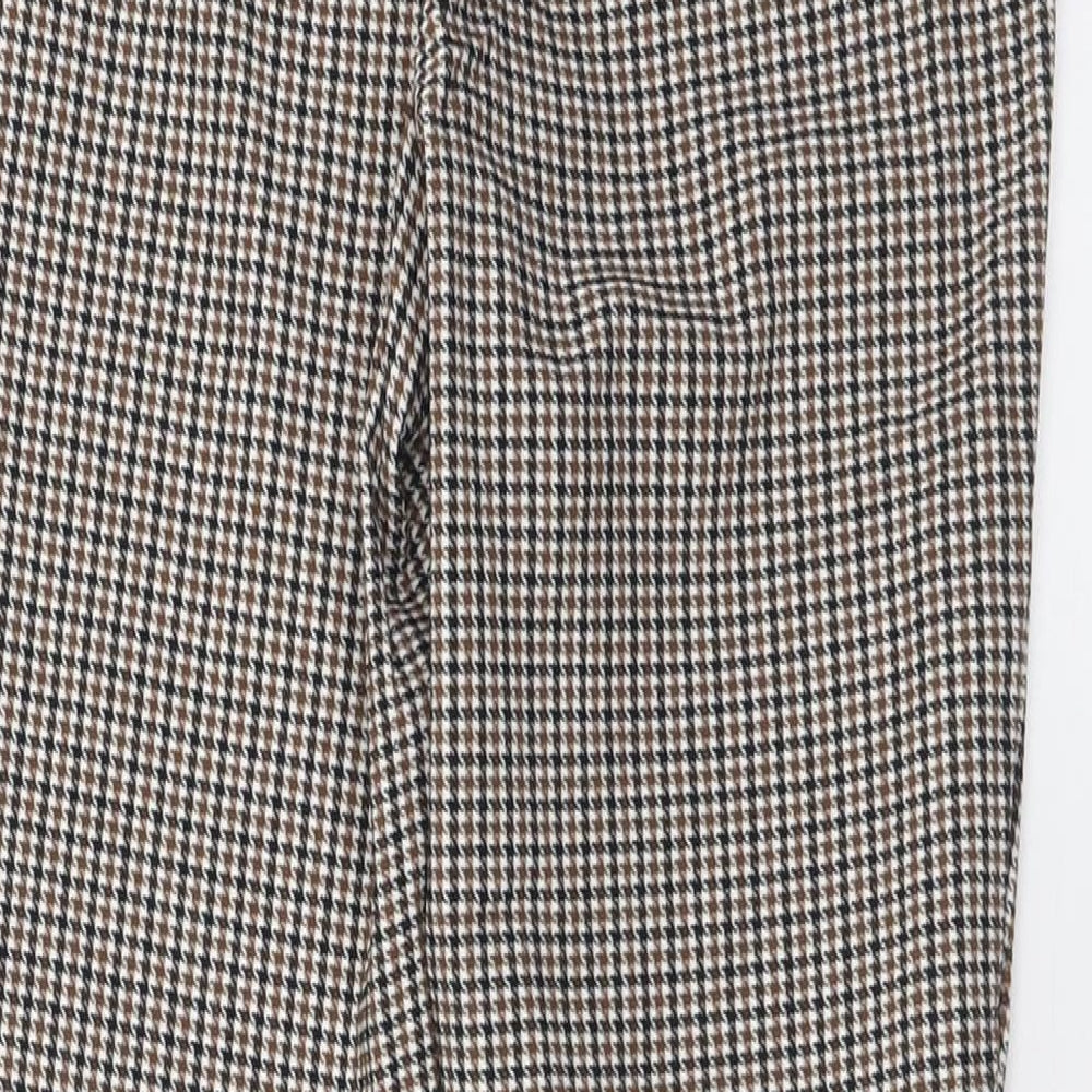 SheIn Womens Beige Plaid Nylon Capri Trousers Size XS L26 in Regular Zip