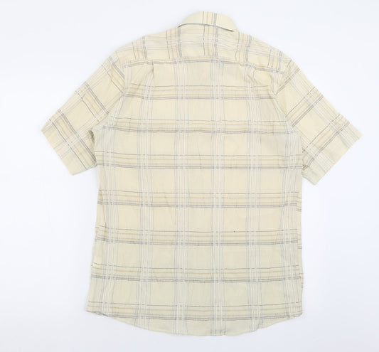 Toronto Mens Beige Check Cotton Button-Up Size M Collared Button