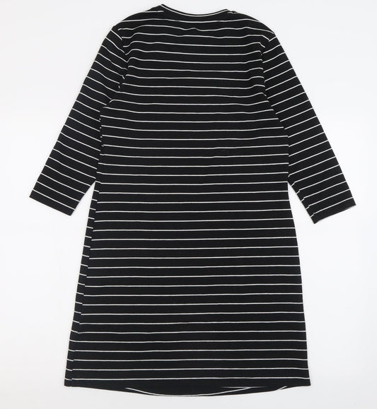 New Look Womens Black Striped Polyester A-Line Size 8 Crew Neck Pullover