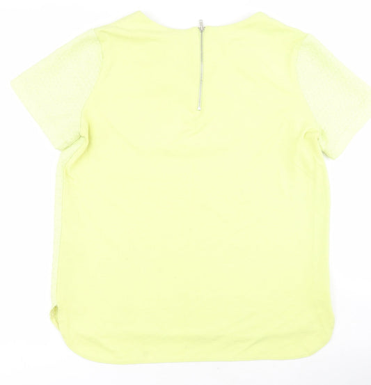 F&F Womens Yellow Floral Polyester Basic T-Shirt Size 10 Round Neck