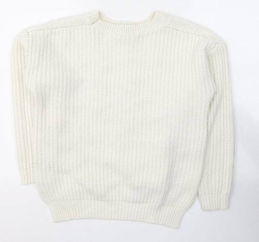 George Womens White Round Neck Acrylic Pullover Jumper Size 10