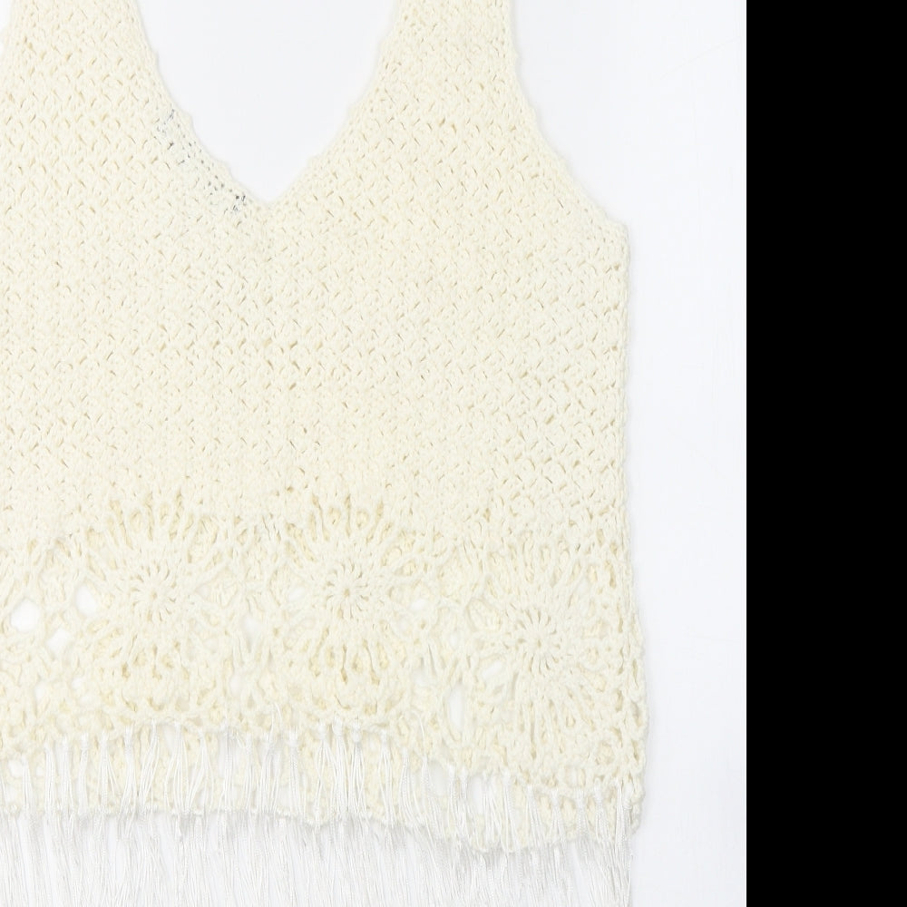 Atmosphere Womens White V-Neck Floral Acrylic Vest Jumper Size L