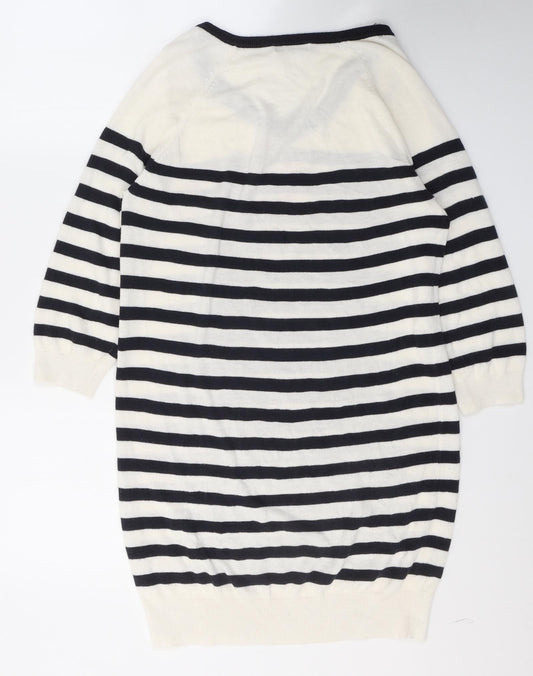 TU Womens White Striped Acrylic Jumper Dress Size 10 V-Neck Pullover - Heart