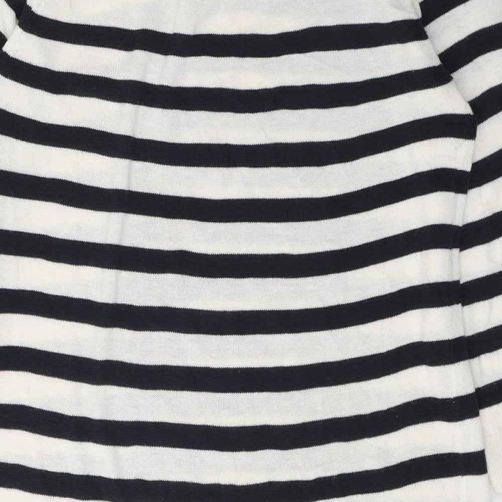 Brand and care label for Tu women’s white striped acrylic jumper dress, size UK 10, v-neck pullover - heart