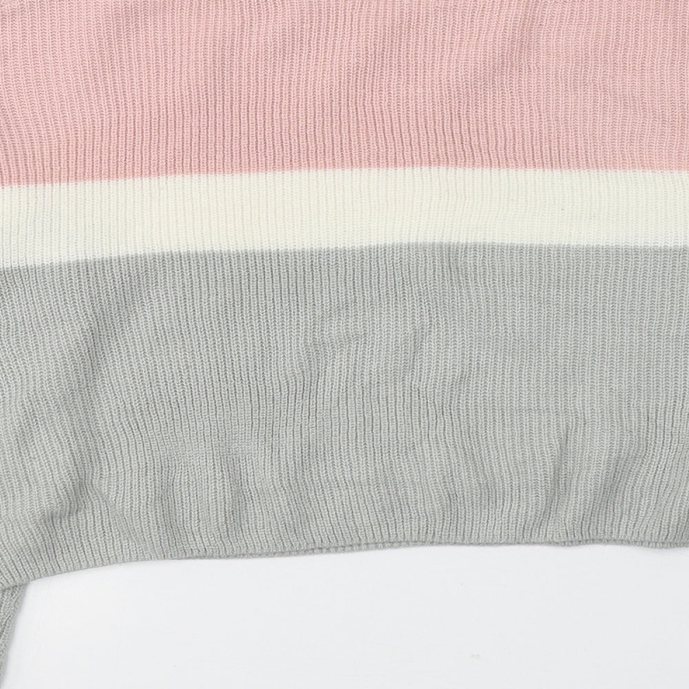 H&M Girls Multicoloured Boat Neck Striped Acrylic Pullover Jumper Size 10-11 Years Pullover