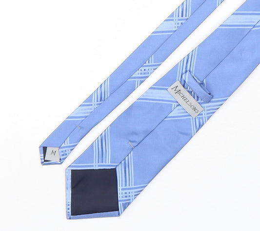 Michelsons Mens Blue Plaids & Checks Polyester Pointed Tie One Size