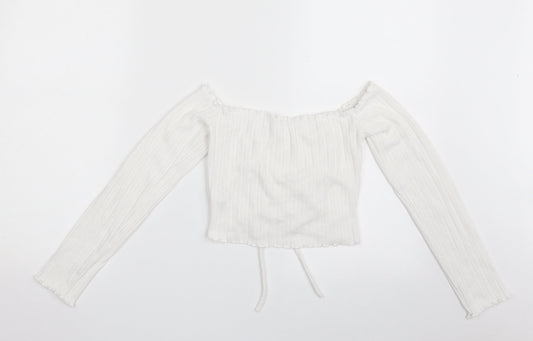 SheIn Womens White Polyester Cropped T-Shirt Size M Off the Shoulder