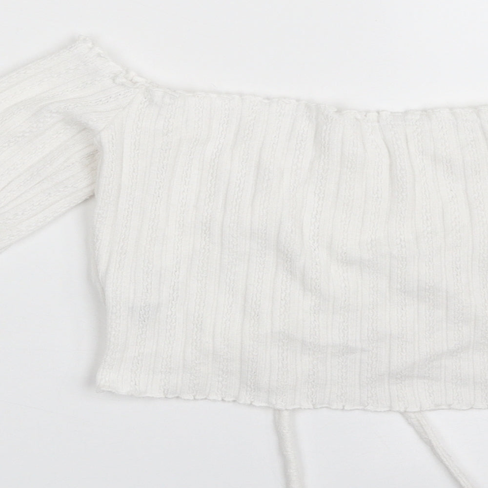 SheIn Womens White Polyester Cropped T-Shirt Size M Off the Shoulder