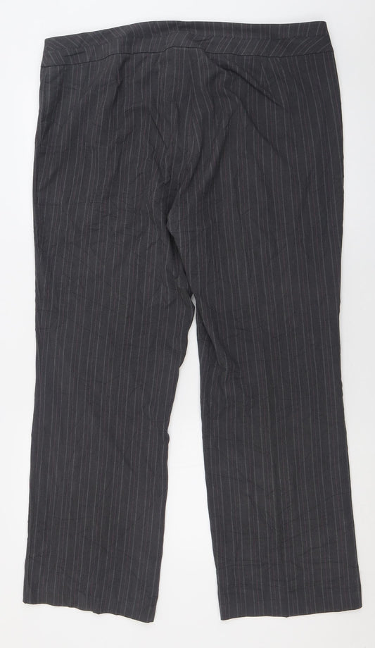 BHS Womens Grey Striped Polyester Trousers Size 18 L30 in Regular Hook & Eye