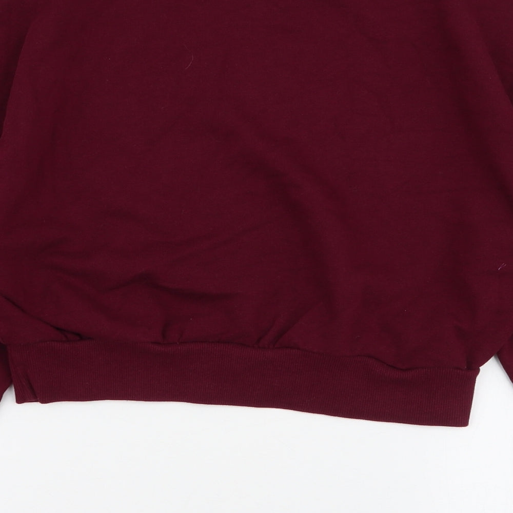Brand and care label for Bershka women’s red polyester pullover sweatshirt, size S, pullover - brooklyn ny