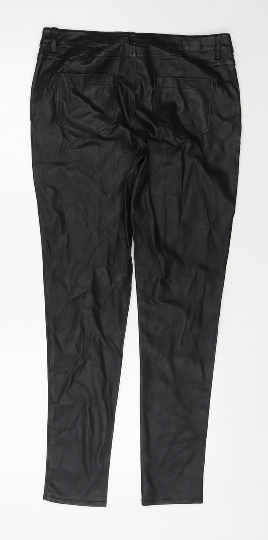 Denim & Co. Womens Black Polyurethane Skinny Jeans Size 12 L28.5 in Regular Zip - Leather Look