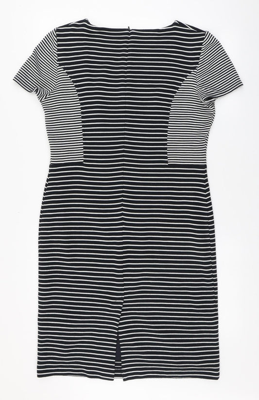 CC Womens Blue Striped Acrylic Bodycon Size 14 Round Neck Zip - Back split