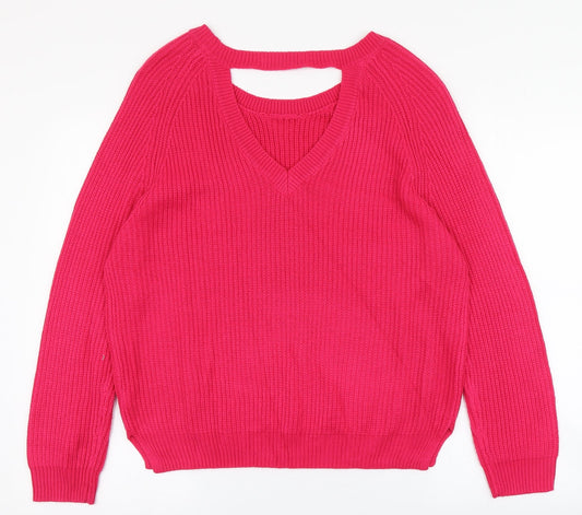 George Womens Pink Scoop Neck Acrylic Pullover Jumper Size 12