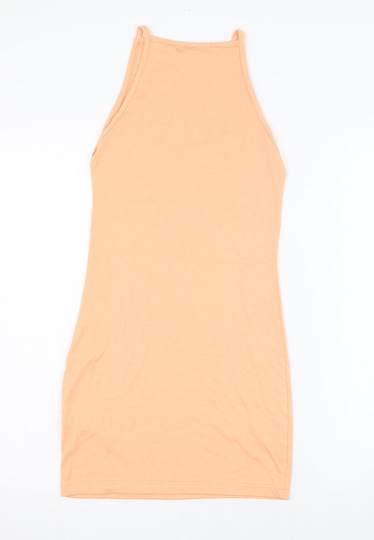 Missguided Womens Orange Polyester Pencil Dress Size 8 Square Neck Pullover