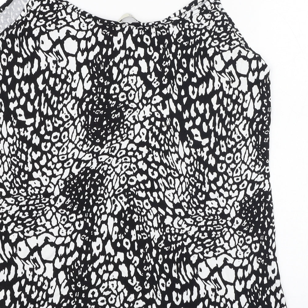 George Womens Black Animal Print Viscose Basic Tank Size 14 V-Neck