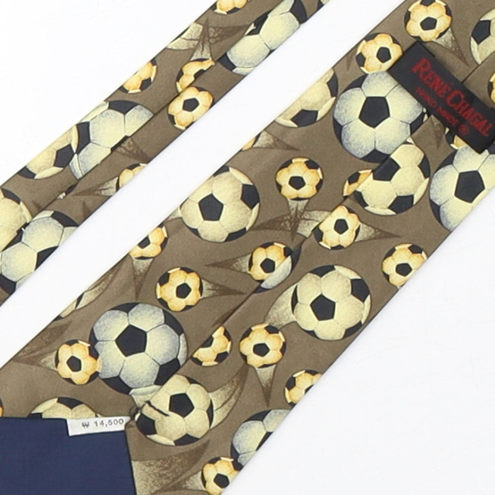 Brand and care label for Rene Chagal men’s multicoloured geometric silk pointed tie one size - football