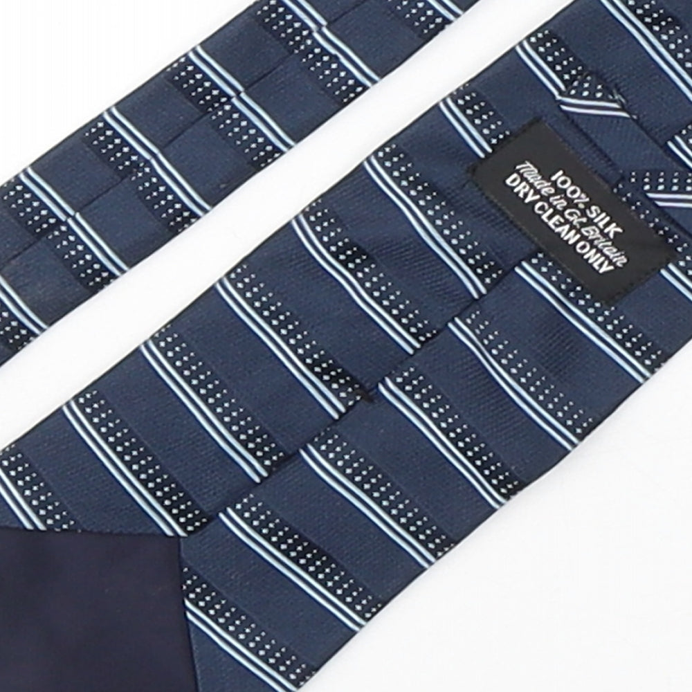 Mens Preworn Blue Striped Pointed Tie