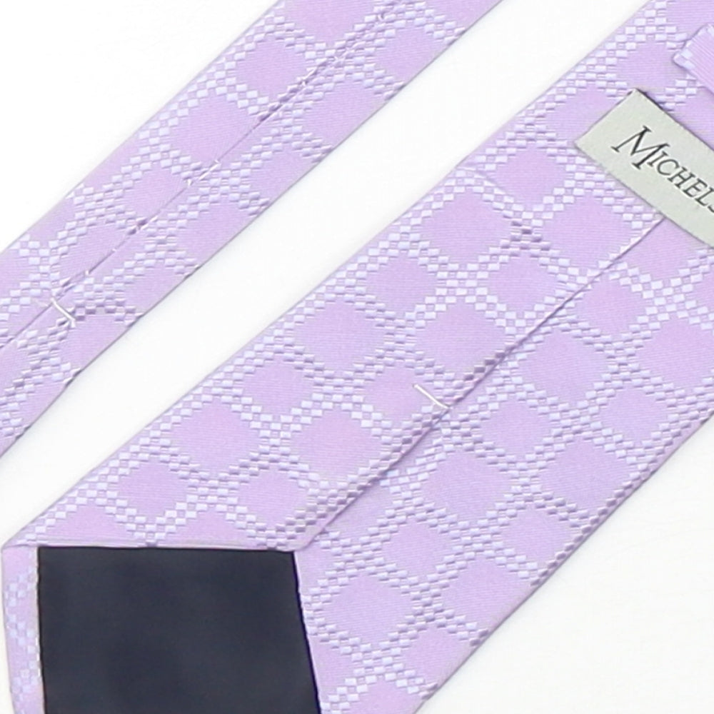 Brand and care label for Michelsons men’s purple plaids & checks silk pointed tie one size