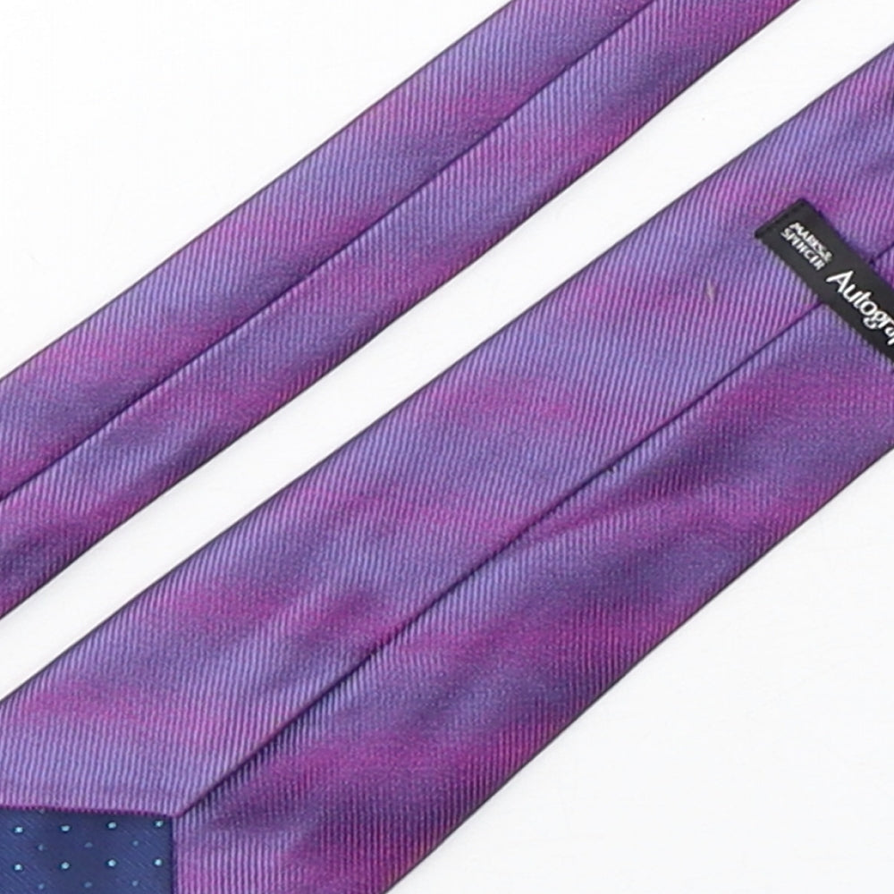 Autograph Mens Purple Striped Silk Pointed Tie One Size