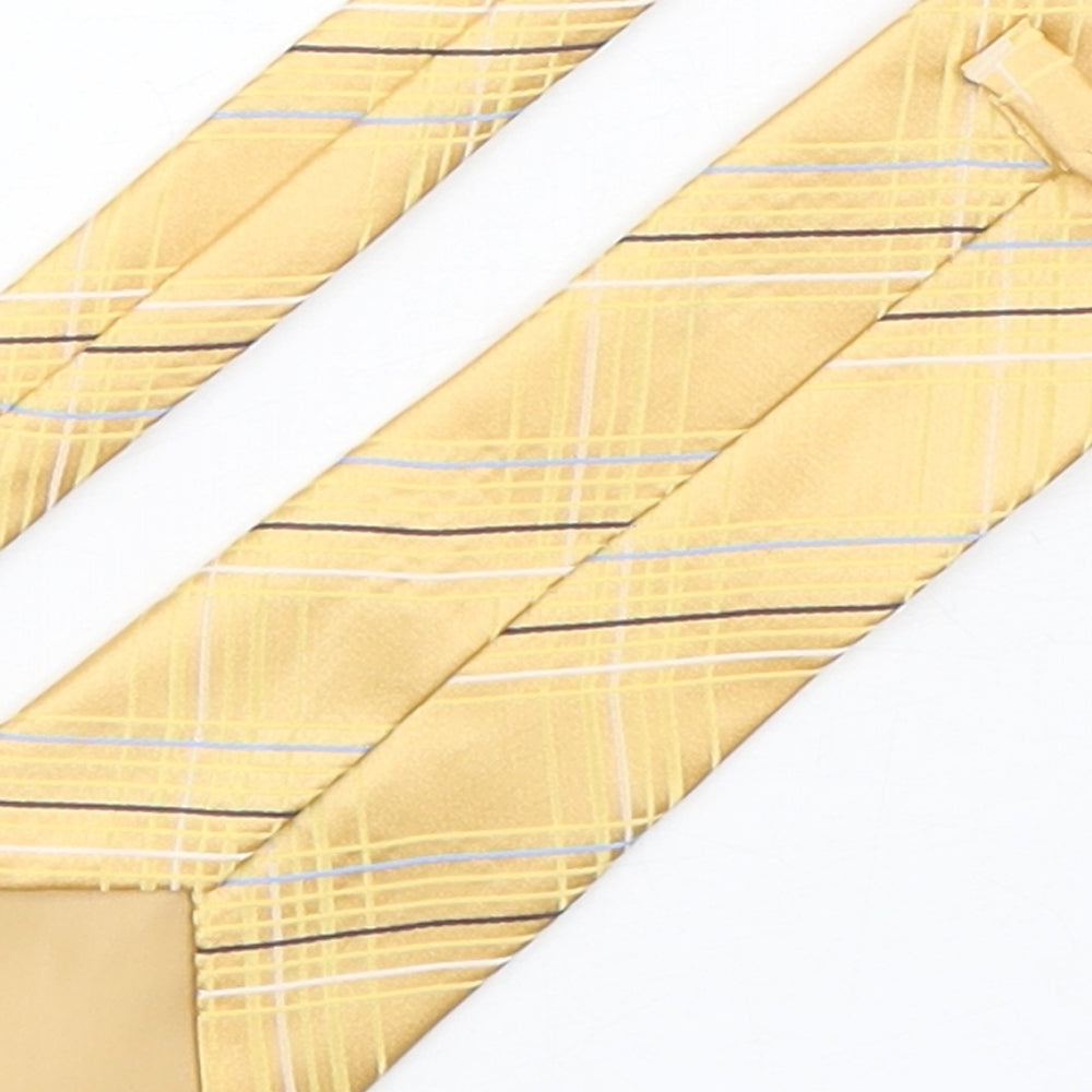 Marks and Spencer Mens Gold Plaids & Checks Polyester Pointed Tie One Size