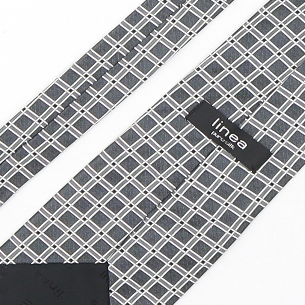 Linea Mens Silver Plaids & Checks Silk Pointed Tie One Size