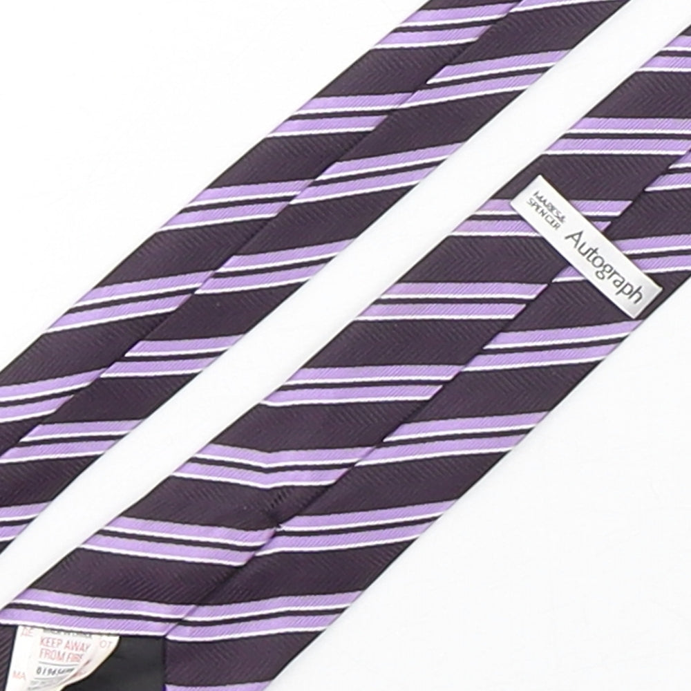 Autograph Mens Purple Striped Polyester Pointed Tie One Size