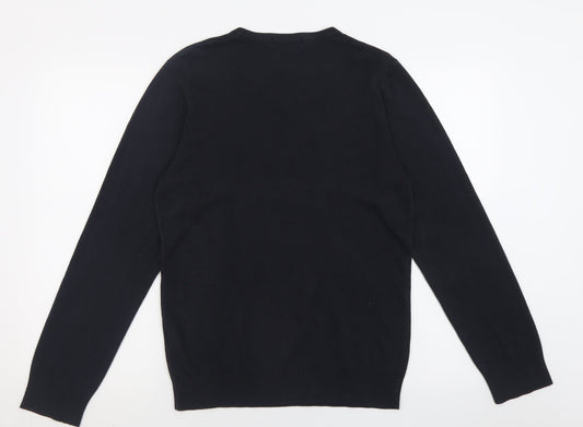 Blue Harbour Mens Black V-Neck Acrylic Pullover Jumper Size S