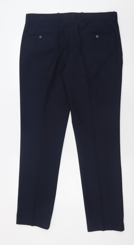 Preworn Mens Blue Polyester Trousers Size 36 L32 in Regular Button