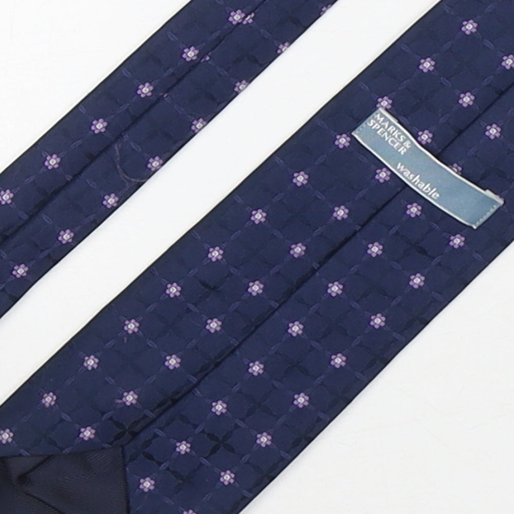 Marks and Spencer Mens Blue Floral Polyester Pointed Tie One Size