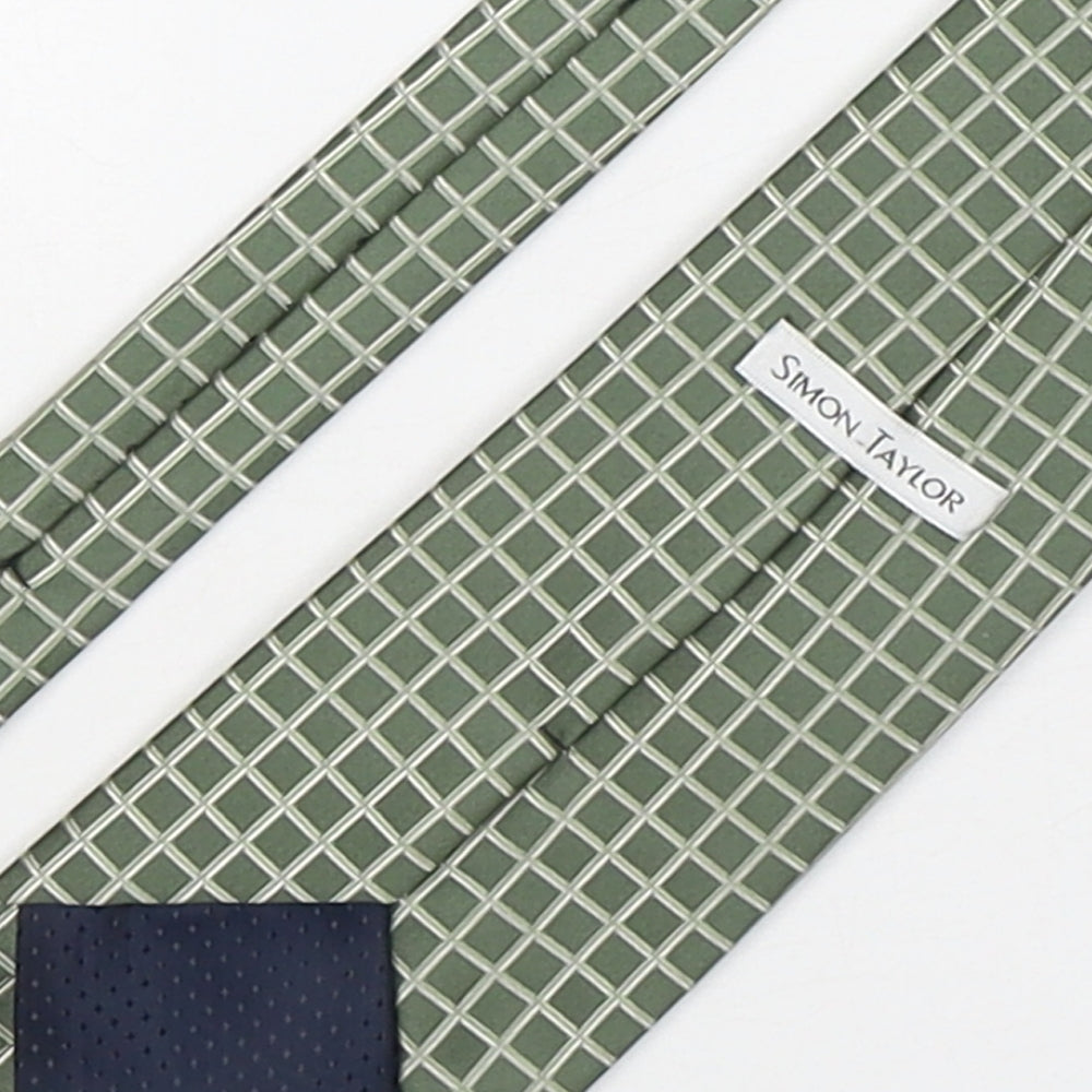 Simon Taylor Mens Green Plaids & Checks Polyester Pointed Tie One Size