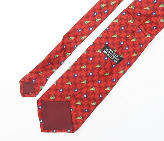 PreWorn Mens Red Geometric Silk Pointed Tie One Size