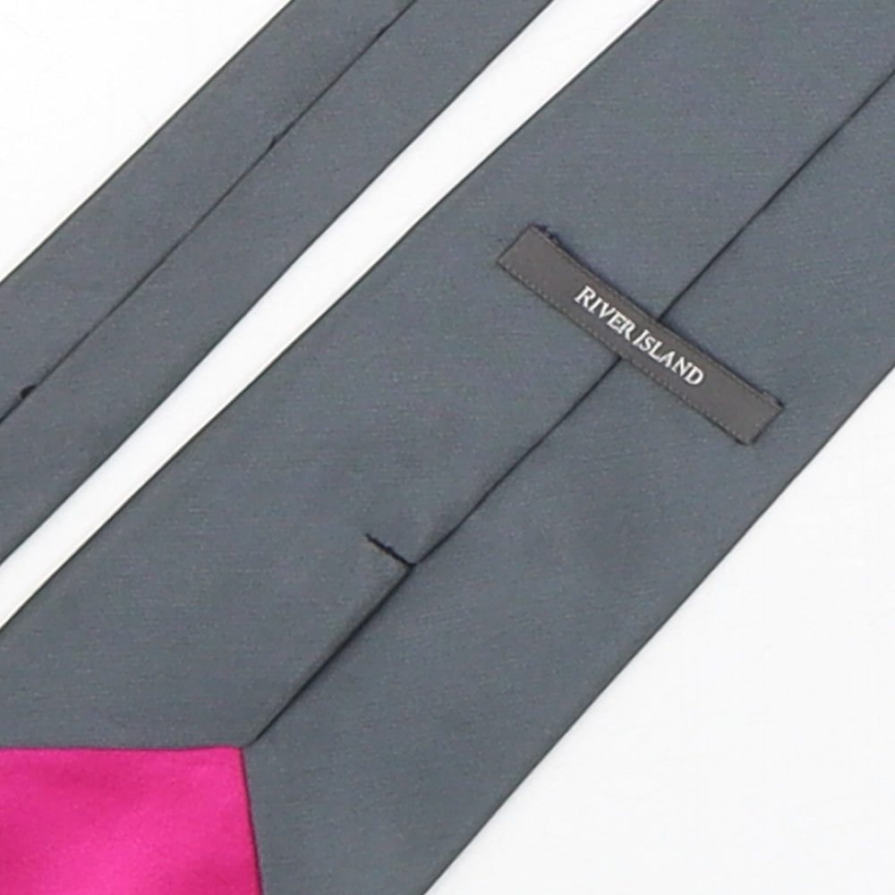 Mens River Island Grey No Pattern Pointed Tie