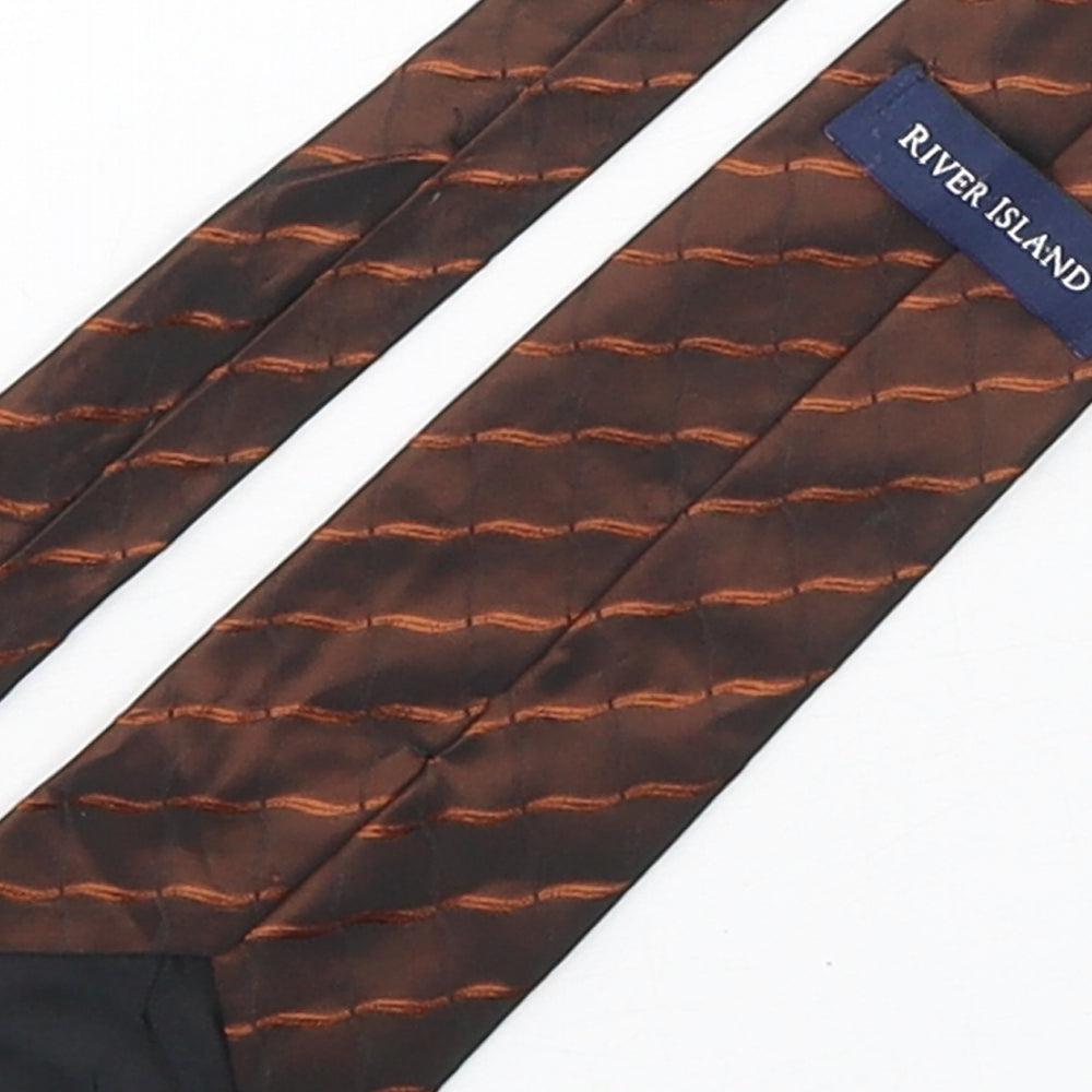 Mens River Island Brown Striped Pointed Tie
