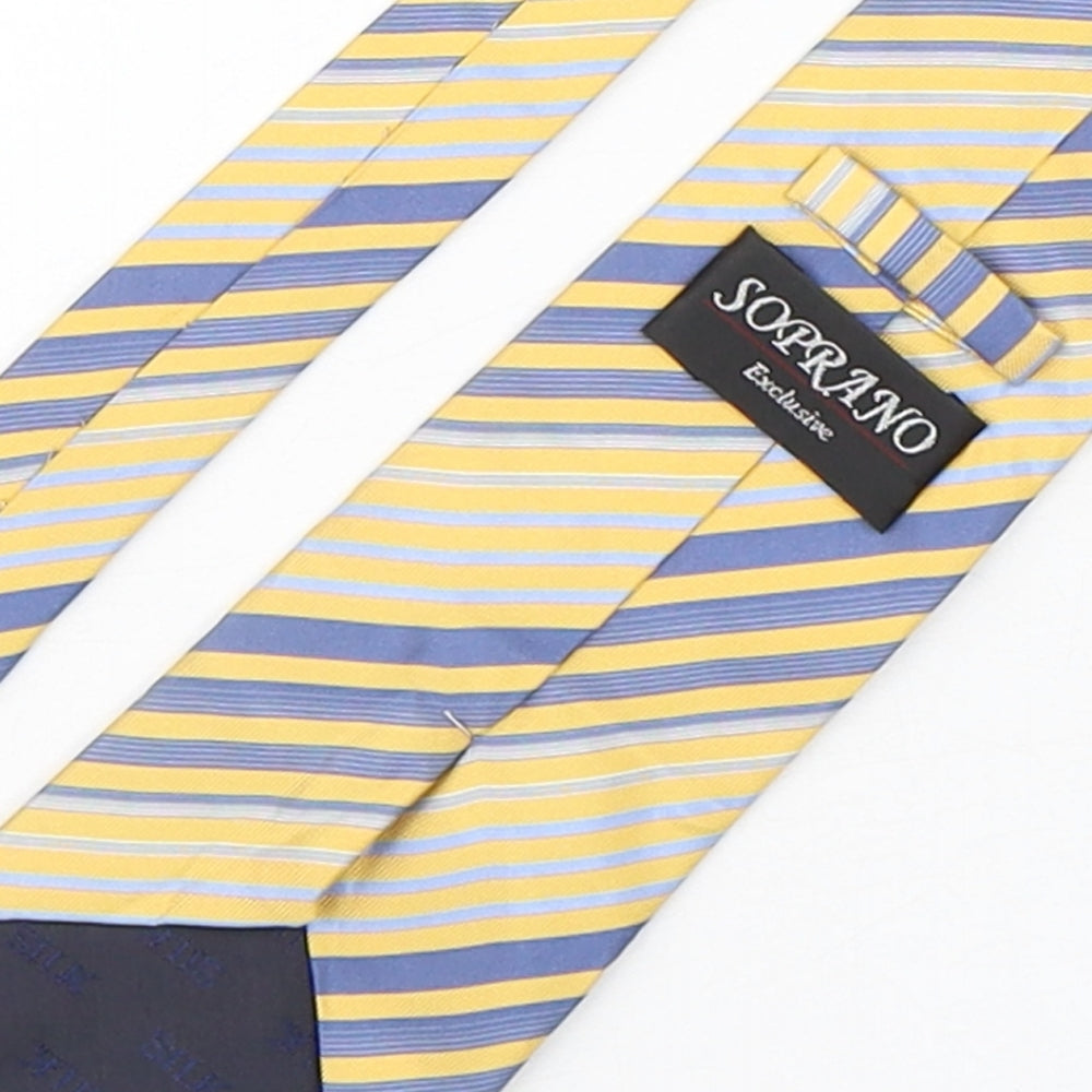 Brand and care label for Soprano men’s multicoloured striped silk pointed tie one size