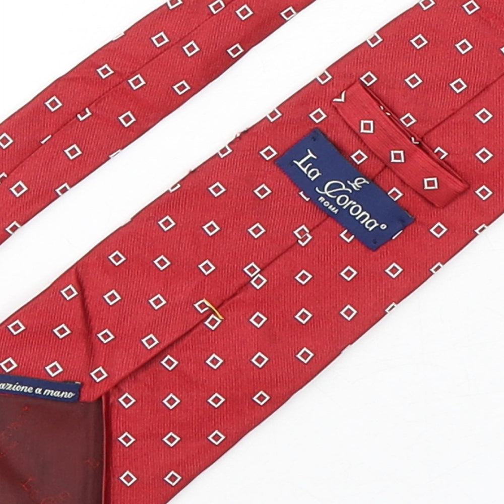 La Corona Mens Red Geometric Silk Pointed Tie One Size