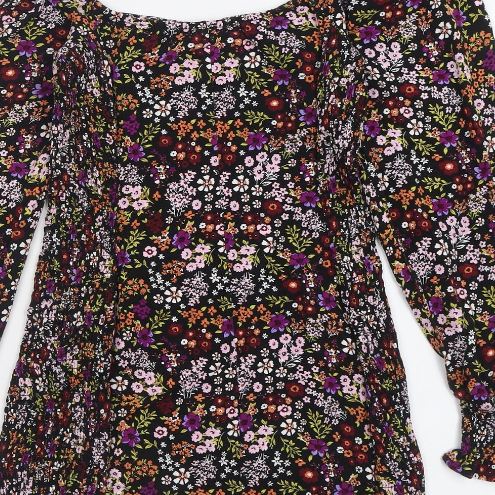 FOREVER 21 Womens Multicoloured Floral Viscose Basic T-Shirt Size S Off the Shoulder