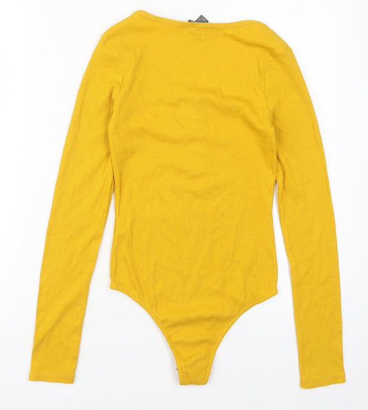 Primark Womens Yellow  Cotton Bodysuit One-Piece Size 6  Button