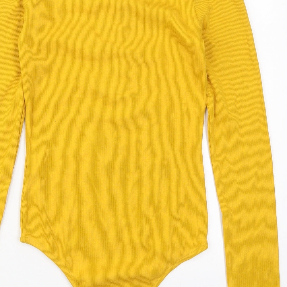 Primark Womens Yellow Cotton Bodysuit One-Piece Size 6 Button