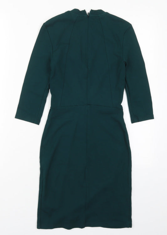 Topshop Womens Green Viscose Pencil Dress Size 4 Crew Neck Zip