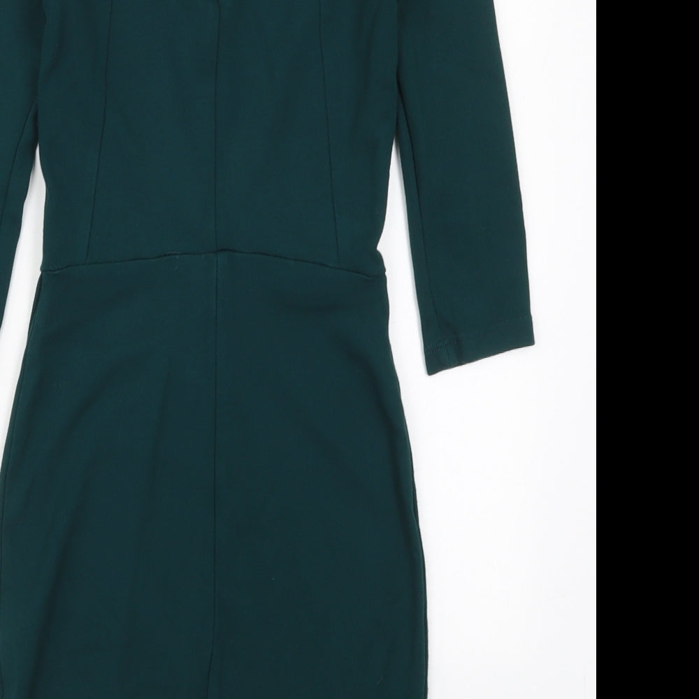 Topshop Womens Green Viscose Pencil Dress Size 4 Crew Neck Zip