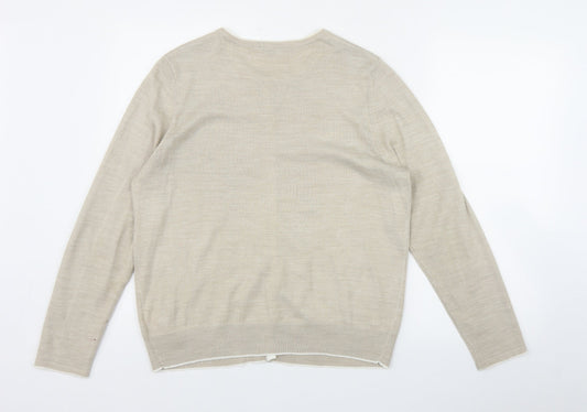 Womens UK Size 14 Classic Beige Cardigan Jumper