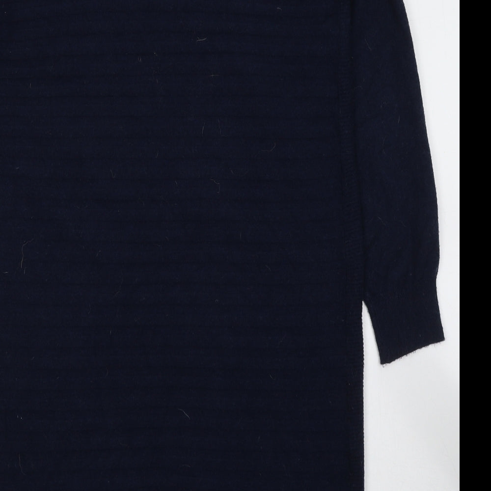 Brand and care label for Tu women’s blue v-neck viscose cardigan jumper, size UK 10