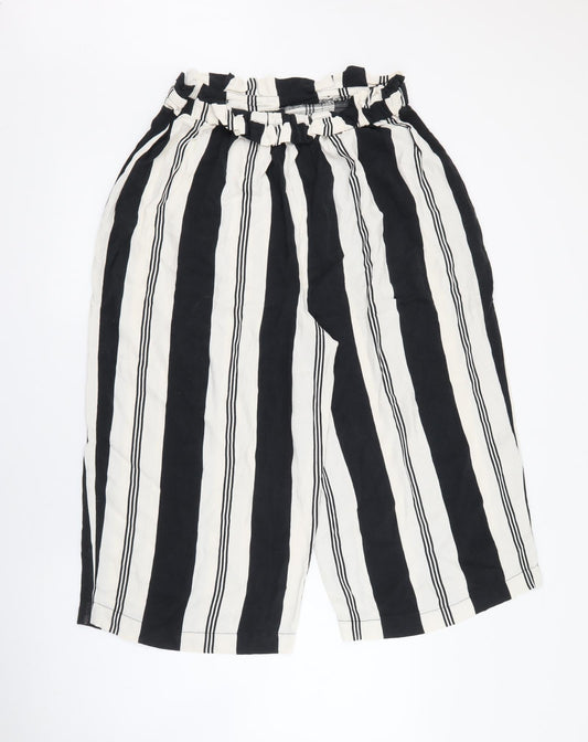 F&F Womens Black Striped Viscose Trousers Size 14 L20 in Regular