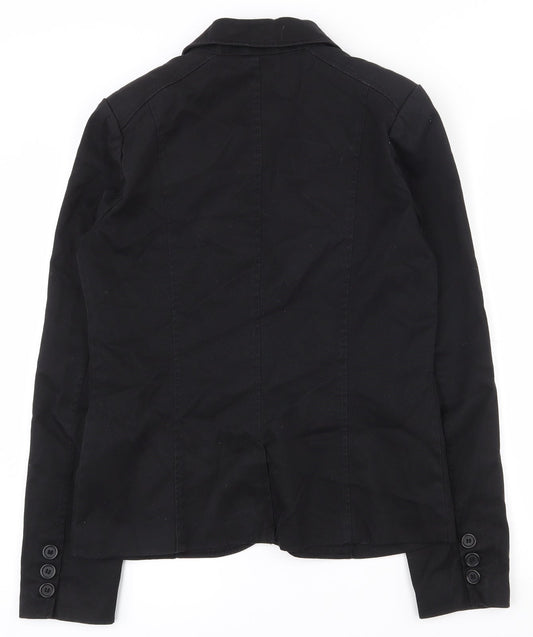 H&M Womens Black 100% Cotton Jacket Suit Jacket Size 12 - Shoulder pads
