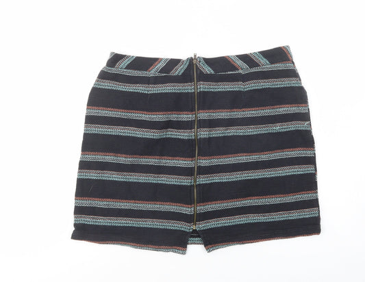 Papaya Womens Black Striped Cotton Mini Skirt Size 14 Zip