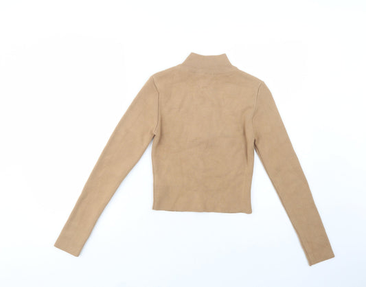 Boohoo Womens Beige Mock Neck Acrylic Pullover Jumper Size S