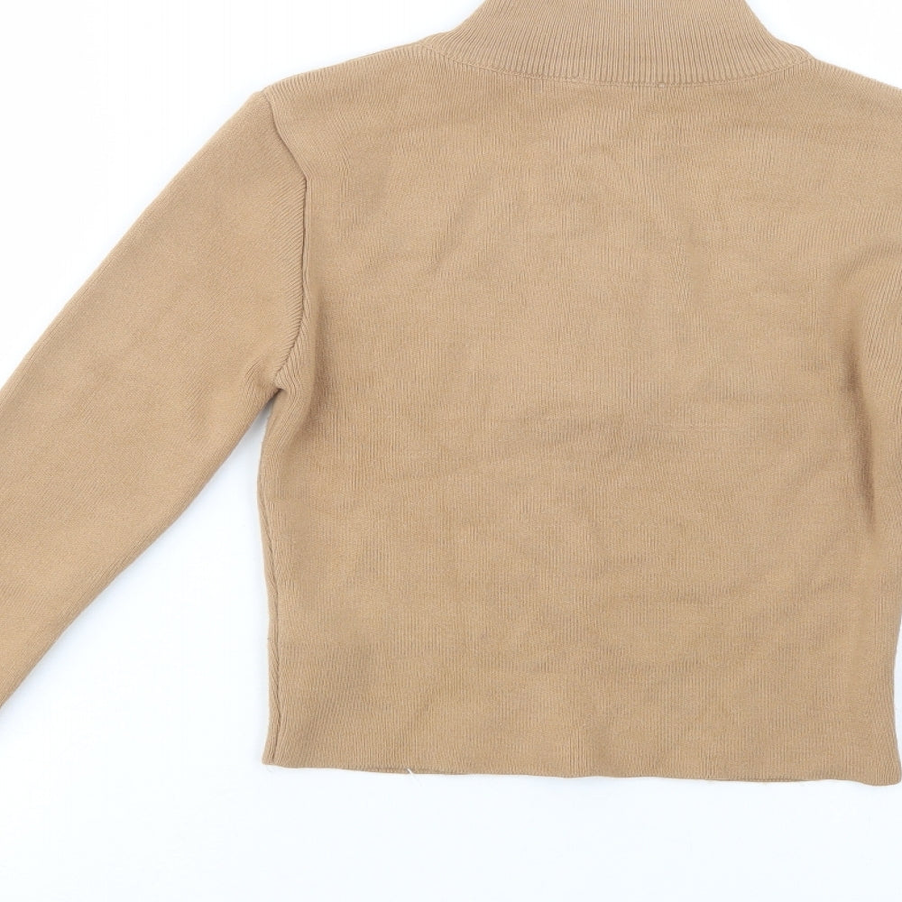 Boohoo Womens Beige Mock Neck Acrylic Pullover Jumper Size S