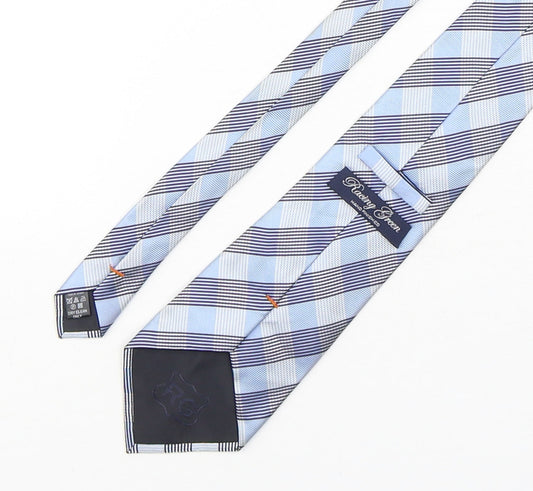 Racing Green Mens Blue Plaids & Checks Silk Pointed Tie One Size
